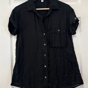 James Perse Shirt Womens 1 Small Black Sheer Slub Side Panel Short Sleeve Adult